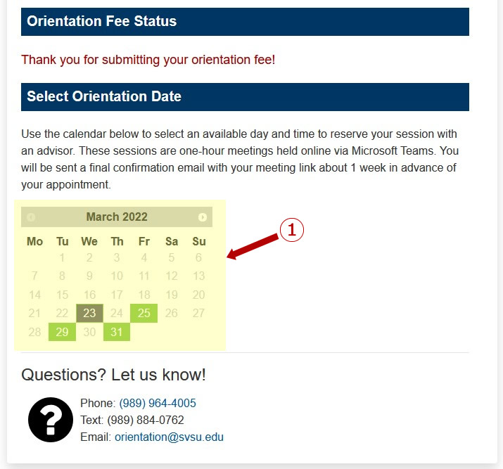 Select your orientation date