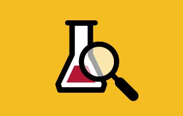 Icon of a magnifying glass in front of a beaker